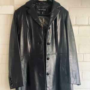 Kenneth Cole New York black leather long coat.